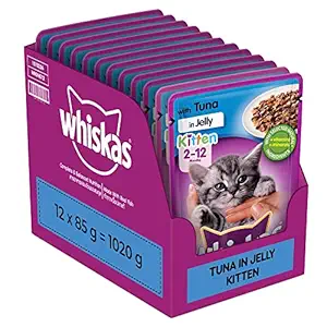 Whiskas Wet Cat Food for Kittens (2-12 Months), Tuna in Jelly Flavour, 12 Pouches (12 x 85g)
