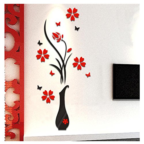 Longra DIY Vase Blumenbaum Kristall arcylic 3D Wandaufkleber Aufkleber Home Decoration 80 * 40cm Wandtattoos Günstig (E)