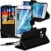 Produktbild i-Tronixs (Black Carbon Fiber Wallet) <b> Samsung Galaxy A8 hülle Schutzhülle Fall  hülle Schutzhülle Premium Quality Carbon Fiber Book PU-Leder-Mappen-Schlag mit Kredit- / Bankkarte Slot-Kasten-Haut-Abdeckung mit Aluminium Earbud Kopfhörer, Poliertuch und Mini-versenkbaren Stylus Stift