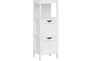VASAGLE Meuble de Salle de Bain sur Pied Meuble de Rangement Table de Chevet Armoire d’Angle avec 2 tiroirs Blanc BBC42WT