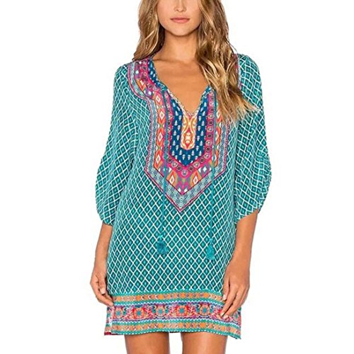 Damen Kleider Xinan 3/4 Ärmel Geometrische Vintage Print Sommerkleid