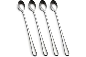 AOOSY Lot de 4 cuillères à café en acier inoxydable à long manche idéal pour latte café, expresso, chocolat chaud, boissons chaudes, desserts et crème glacée – 22,9 cm