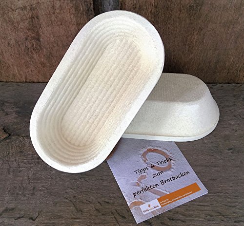 Gärkorb Gärkörbchen Holzschliff für 1,0 kg Brote lang oval mit Rillenmuster, inkl. Info ‚perfekt Brot backen ‚ - 2