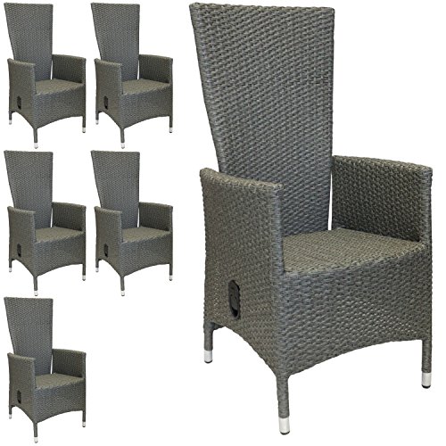 Preisvergleich Produktbild 6 Stück Wohaga® Gartensessel, Positionssessel mit robuster Polyrattanbespannung Grau-meliert, stufenlos verstellbare Rückenlehne