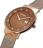 AIKURIO Unisex Armbanduhr Analog Quarz Wasserdicht mit Edelstahlarmband Kalender AKR010