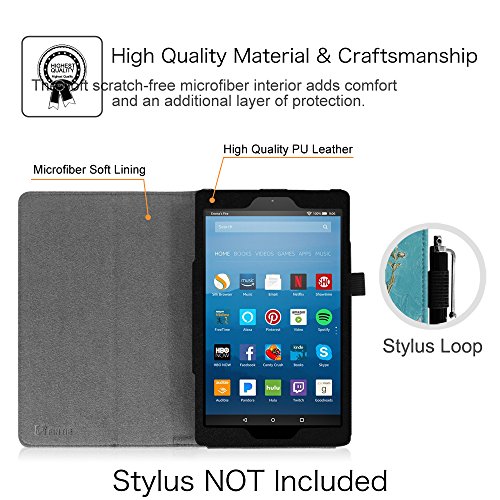 Fintie Folio Hülle für Amazon Fire HD 8 Tablet (8-Zoll, 7. Generation – 2017) – Premium Kunstleder Schutzhülle Tasche mit Standfunktion und Auto Sleep / Wake Funktion, Mandelblüten - 4