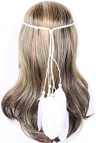 MIGUOR Headband Feather Headband Women girls Indiana Peacock Feather Headpiece with Bead Braided Hair Fancy Headpieces Gifts (coulor08)