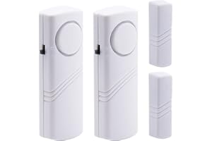 JCSJK Door/Window Alarms, Wireless Security Sensor Vibration Entry Warning Detector, Magnetic Burglar Alarm Bell for Home School Office Shed Garage Store Hotel (2Pack White, 95 dB)