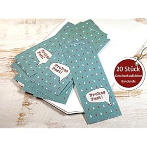 20 Stück große Geschenkaufkleber Banderole Frohes Fest Weihnachten 5 x 15 cm Retro