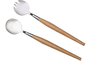 GOLDYIDA Posate da Insalata con Manico in Legno Posate per Insalata Acciaio Inox Cucchiai da Insalata Forchette Insalata Set Insalatiera Cucchiaio Forchetta e Cucchiaio Manico Lungo Pinze per Insalata 2 Pezzi