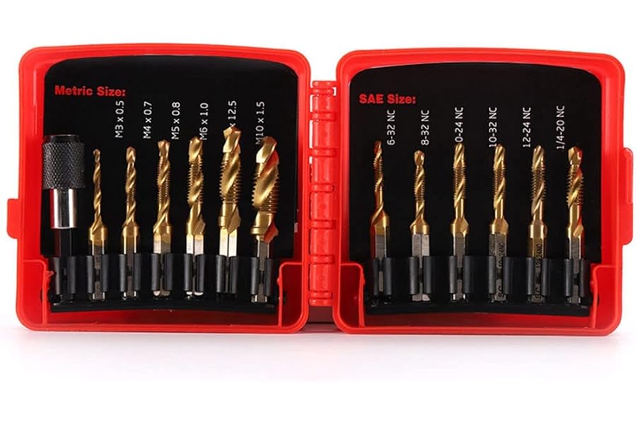 IMCCZONY Titanium Combination Drill Tap Bit Set 13PCS SAE and Metric Tap Bits Kit for Screw Thread Drilling Tapping Deburring