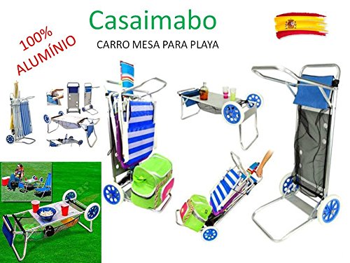 Carro Portasillas Aluminio-Carro porta sillas, sombrillas, nevera. Convertible en mesa. Playa Piscina