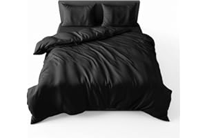 AMARZO 200 Thread Count 100% Egyptian Cotton Quilt Black Double Size Duvet Cover Sets for Bedding with Pillow Cases (Black, Double, 200x200cm)