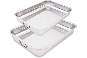 Menax - Set di 2 Teglie da Forno Rettangolari in Acciaio Inox - Stampo per Lasagna, Focaccia, Biscotti - Acciaio