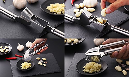 Mirorlen Knoblauchpresse Edelstahl Ingwerpresse,Garlic press,Edelstahl Presse und Knoblauchschaler aus Silikon,Praktischer Küchenhelfer - 6