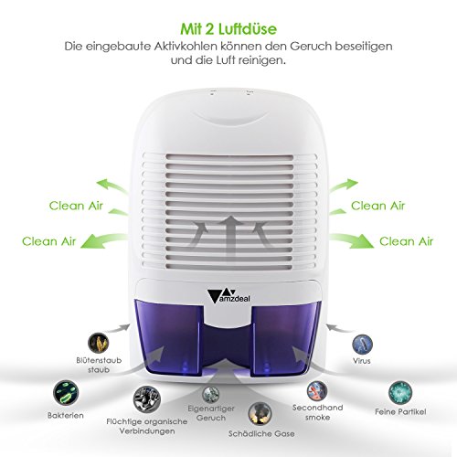 Amzdeal Luftentfeuchter, Raumentfeuchter gegen Feuchtigkeit, 1500ml, im Schlafzimmer, Badezimmer, Garderobe, Bücherhaus und Garage - 2