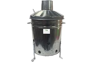 EASYSHOPPING Small Medium Large 15L 60L 90L Litre Metal Galvanised Garden Incinerator Fire Bin Burning Leaves Paper Wood Rubbish Dustbin Shovel and Poker Made in U. K. (15L INC Onlly)