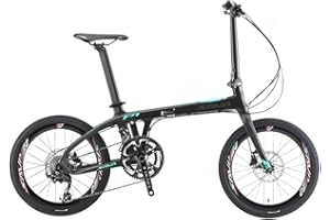SAVADECK Z1 Bicicleta Plegable de Carbono,20 Pulgadas Bicicleta Plegable con Marco de Fibra de Carbono con Sistema de Cambio Shimano 105 R7000 de 22 velocidades y Freno de Disco Doble Bicicleta