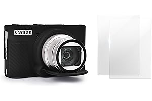 VOVMOEYA Kameratasche für Canon SX730 SX740[mit 2 Displayschutzfolien],Silikonhülle Kompatibel mit Canon PowerShot SX730 SX740 HS Digitalkamera,SX730 SX740 Tasche Hülle - Schwarz