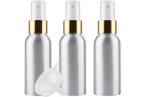ZEOABSY 3 Pièces Portable Vide 100 ml Pulvérisateur en Aluminium Flacon, Bouteille Vaporisateur avec Pompe Or/Blanc pour l'eau l'alcool Parfum Cosmétique Voyage Rechargeable, Entonnoir