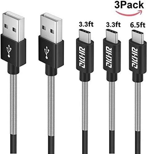 USB Type C Cable, ZKHR [ 3-Pack Spring Reinforced ] USB 2.0 Type C Cable USB C Data Sync Cord Cable for Samsung Galaxy S8 / S8 Plus, New MacBook 2015, ChromeBook Pixel, Nexus 5X/6P, Huawei P9, Oneplus 2/3 and More USB C Devices (black)