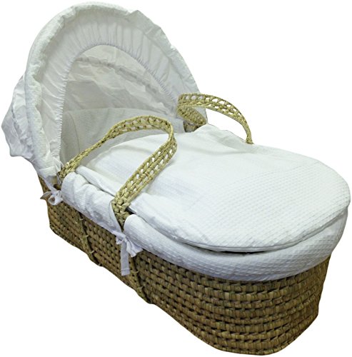 Babies Firsts Waffle Palm Moses Basket with Fittings and Mattress (White)