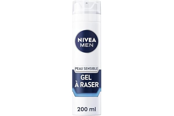 NIVEA MEN Peau Sensible Gel à Raser (1 x 200 ml), crème de rasage enrichie en camomille et en hamamélis, soin rasage 0% alcool pour homme à la peau sensible