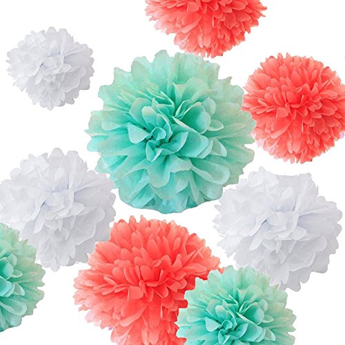 NectaRoy DIY PomPoms Tissue PomPon Papierblume handgefertigt Hochzeit Partei Feier Dekoration für Hochzeit/Gebutztag/Baby Shower/Weihnachten 25cm, 5 Stück Seidenpapier (Weiß) - 4