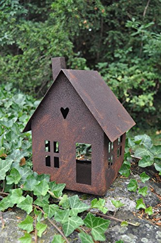 Gartendeko Haus groß Laterne Gartenlicht zum Stellen Metall Rost Deko