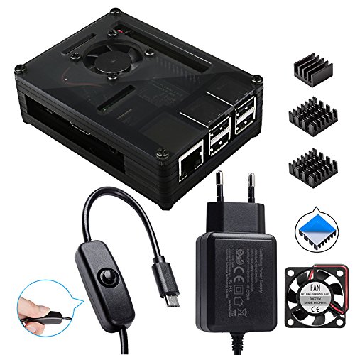 Smraza Raspberry Pi 3 b  Caja con 5V 2 5A Cargador con Conector ON Off   Ventilador   3 x Disipador de Calor para Raspberry Pi 3 2 Model b  b Case  sin Raspberry Pi 