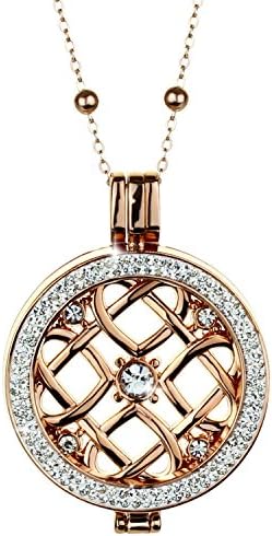 Cubic Zirconia Locket and Pendant With Beaded Necklace Set - Gold, Silver and Rose Gold Necklace (rose-gold-locket-adele-coin-beaded-chain)