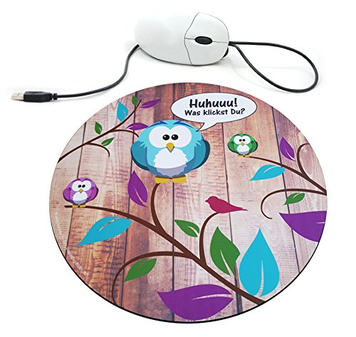 Süßes Eulen bzw. Uhu Mouse-Pad rund 22cm | Qualitäts-Mauspad aus strapazierfähigem Kunststoff mit rutschfester Unterseite aus Zellkautschuk – passend für alle gängigen Mouse-Typen - 3