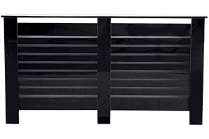 Kingwudo® Wooden High Gloss Radiator Cover Modern Decorative Cabinet S/M/L/XL Black (Black, L—151.5X19X82CM)