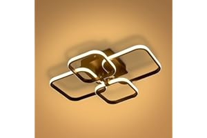 XEMQENER LED Dimmable Ceiling Lights with Remote, Chandelier Ceiling Light with 4 Black Squares, Flush Mount Ceiling Lamp for Living Room Kitchen Office Bedroom Dining Room(2800k-6000k, 6-15㎡)