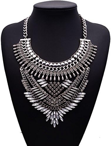 FAONL Europe And The United States Exaggerated Fashion High Grade Crystal Short Paragraph Retrofit Clavicle Necklace,Silver-OneSize
