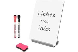 YaGee Tableau Blanc de Bureau avec Rangement, Tableau Effaçable à Sec avec Support pour Téléphone et Tablette, Liste de Tâches, Double-Face pour Bureau et École, Marqueur & Effaceur