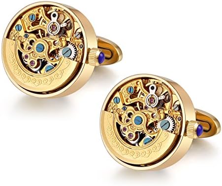Dich Creat Men's Stainless Steel Gold PVD Skeleton Automatic Working Movement Cufflinks