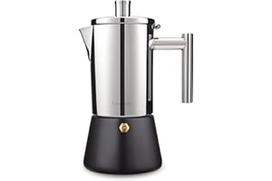 Easyworkz Diego Cafetière italienne en acier inoxydable pour 10-12 tasses 520 ml Pour induction à gaz et tous les types de cuisinières,Noir