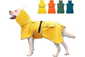 KOOGAL Waterproof Dog Raincoat Adjustable Hooded Slicker Poncho Raincoat for Medium Large Dogs, Reflective Dog Rain Jacket (Yellow, 7XL)