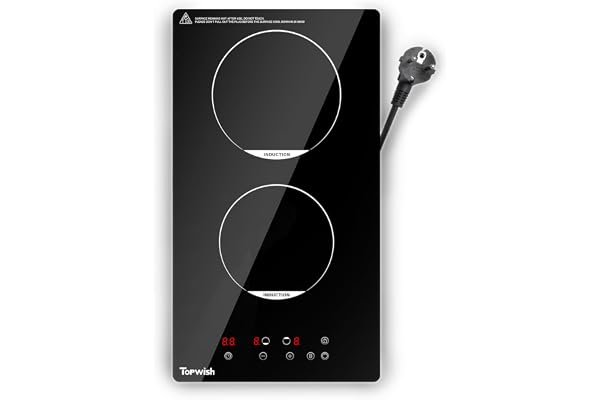 Topwish plaque induction 2 feux, plaque de cuisson induction 2 feux, plaque de cuisson electrique 30cm con verrou de sécurité, funzione Boost, voyant de surface chaude, protection d'extinction, 3500W