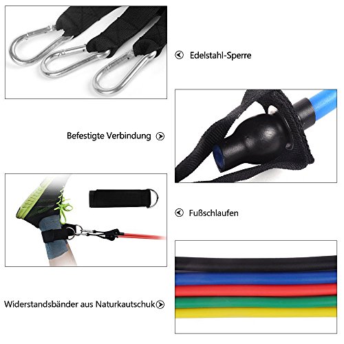 [Updated Version] Sunmoch Resistance Bands Set-5 Widerstandsbänder aus Latex + Griffe, Türanker & Fußschlaufen – Ganz-Körper-Workout Fitnessbänder für Heimfitness / Reisen Fitness / Muskel - 3