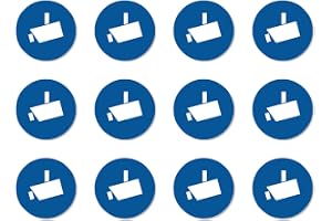 Övervakningskamera/videoövervakning, budskylt - enligt DIN EN ISO 7010/ASR A1.3 - klistermärke: Ø 2,5 cm, 12 stycken