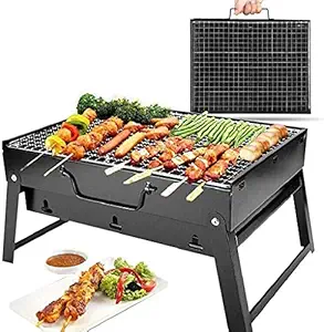 LOMESH Barbecue mesh Charcoal Grill Set for Home and Outdoor Picnic Parties Roasting Grilling Food, Portable Limited Edition Barbecue Grill Folding Oven Black Carbon Steel Smokeless Kamedo Stove