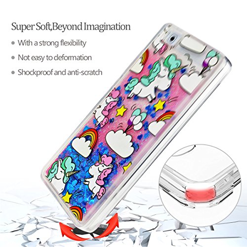 Funda Huawei P8 Lite  E-Lush Acr  lico Silicona Material Liquid Crystal  Bling Unicornio y Nube Purpurina llamativa Funda Protectora Suave Anti-rasgu  o y a Prueba de Golpes Bumper  Semi-transparent Quicksand  Ligero Funda para Huawei P8 Lite Azul
