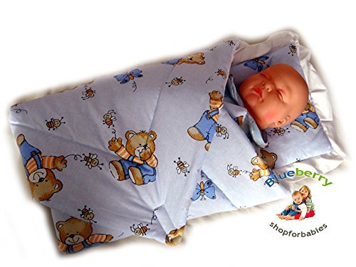 NEWBORN Baby Swaddle Wrap Blanket, duvet, Sleeping Bag BABY'S HORN (BLUE TEDDY)
