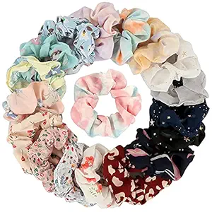 FAMEZA 12 Pcs Chiffon Hair Bands Ponytail Ties Hair Scrunchies Flower Hair Scrunchies Girl Hair Accessory, Great for Casual and Party Dress
