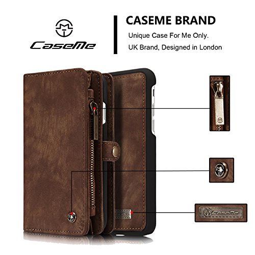 A9H iPhone 7 Multifunktions Hochwertigen PU Leder Handy Tasche mit Schutzhülle Handyhülle hülle und Geldbörse 2 in 1,Braun - 2