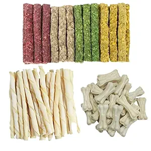 Pet D Dog Chew Sticks Munchie Stick Mix Flavors Pack, Dogs Snacks, Treats, Chicken Mutton Mint Natural White Chew Calcium Sticks + 3inch Bone Combo Pack Offer (250Gram)