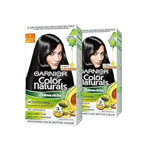 Garnier Garnier Color Naturals Crome Hair Color - Shade 1 Natural Black, 70ml+60g (Pack 0f 2), Black, 211.2 g (Pack of 2)