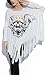 LATH.PIN Ladies Long Bat Sleeve Shirt Oversized Block Skull Poncho with Fringe FZD2969